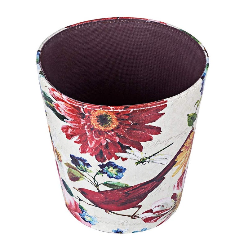 Scakbyer Leather Trash Can, Retro Decorative Waste Basket, 10L Capacity Small Waste Paper Basket, Waterproof Garbage Can for Bathroom, Bedroom, Office, Kitchen and Living Room - Red Bird - Image 3